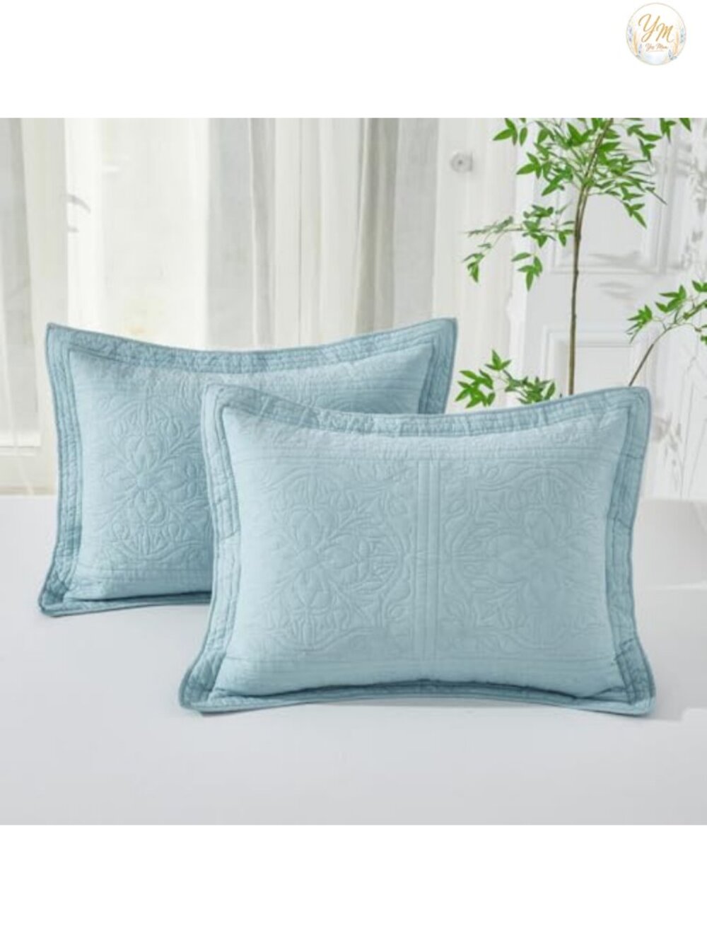 100% Cotton Quilted Pillow Sham Floral Print King Size Set of 2